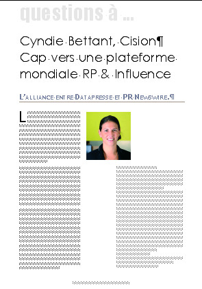Cyndie Bettant, Cision Cap vers une plateforme mondiale RP & Influence. L’alliance entre Datapresse et PR Newswire. 