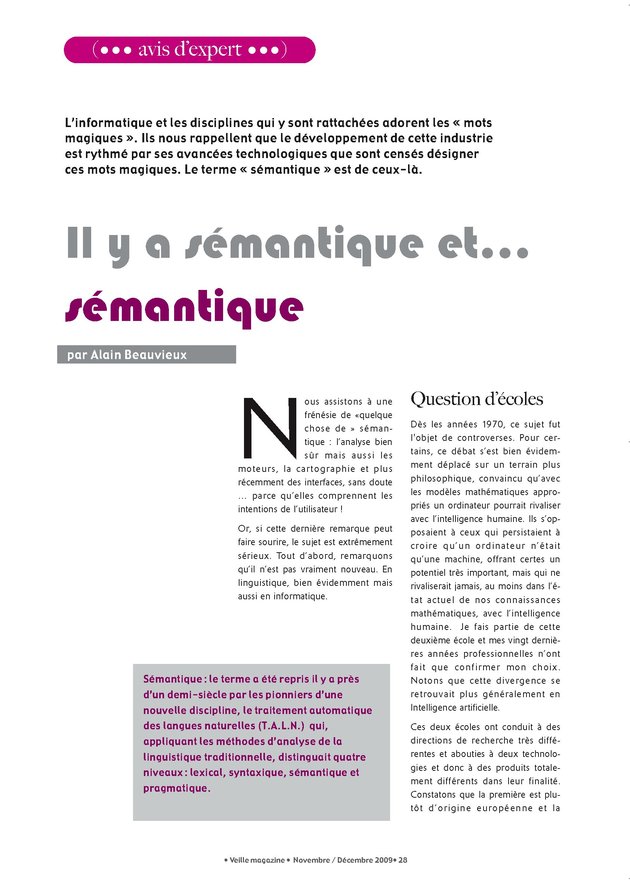 Il y a sémantique et ... sémantique Il y a sémantique et ... sémantique
