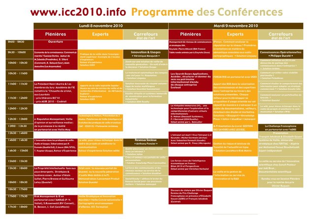 Programme Conférences ICC2010 Programme Conférences ICC2010
