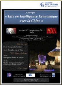 "Etre en Intelligence Economique avec  la Chine" le 23 septembre, Aix-en-Provence