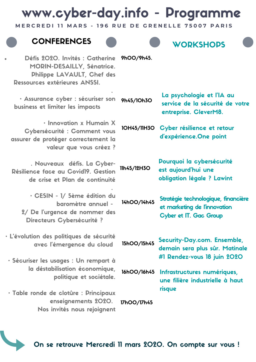 Reminder. 11 mars Cyberday. Tout le programme ! Merci à nos partenaires