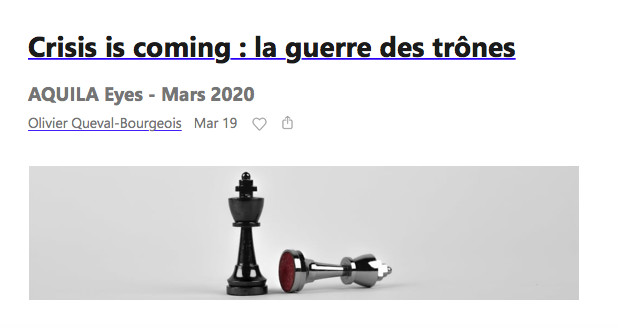 Reminder 24 mars. Webinar. La Performance financière par la Maîtrise des informations par Digimind. "Crisis is coming : la guerre des trônes" par Olivier Queval-Bourgeois