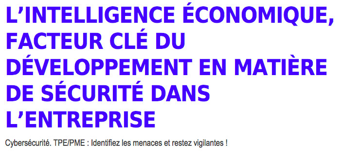 IE et Territoires.  L’intelligence économique, facteur clé du développement en matière de sécurité dans l’entreprise . Cybersécurité. TPE/PME : Identifiez les menaces et restez vigilantes 