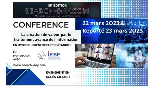 SEARCH-DAY - SAVE THE DATE 2O23. Mercredi 22 mars APM & Reporté Jeudi 23 mars Matin #searchday. Hybride – Distanciel et Présentiel