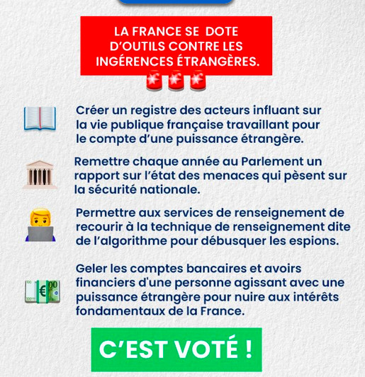 La France se dote d'outils contre les ingérences étrangères. La France se dote d'outils contre les ingérences étrangères.