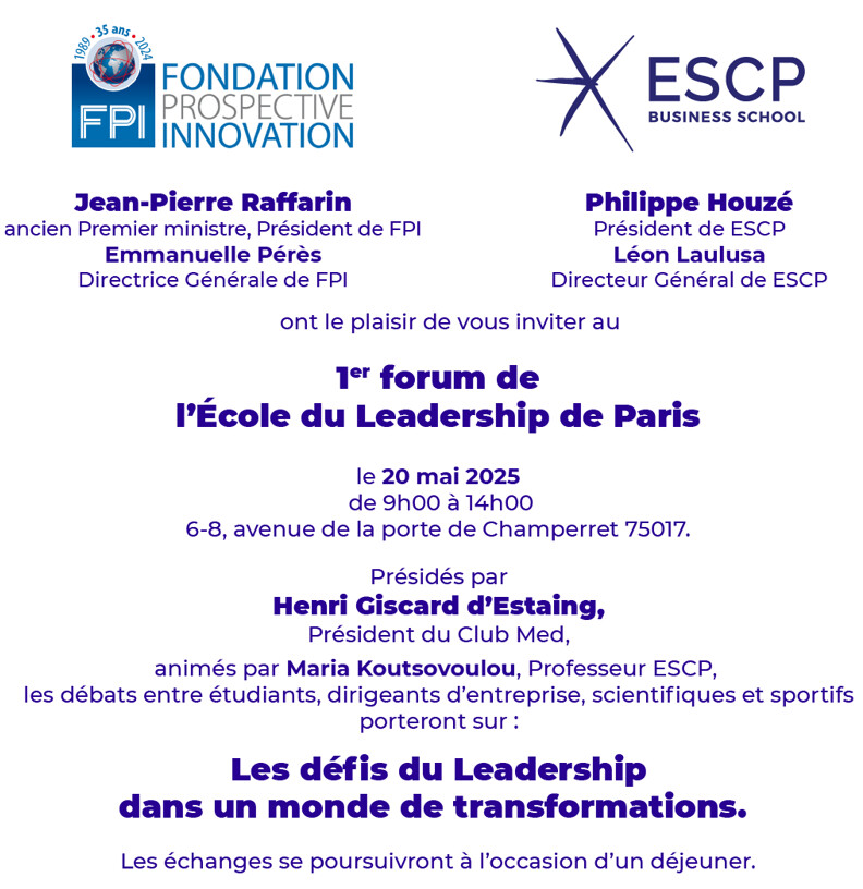 AGENDA : 20 mai 2025 I 1er forum de l'école du Leadership de Paris : Les défis du Leadership dans un monde de transformations