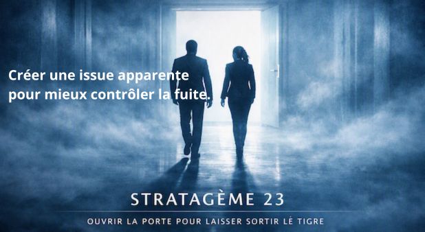 Stratagème 23. “Ouvrir la porte pour laisser sortir le tigre”  Créer une issue apparente pour mieux contrôler la fuite.