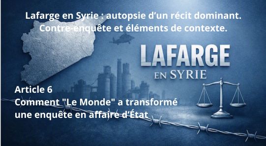Article 6 - Comment "Le Monde" a transformé une enquête en affaire d’État. Lafarge en Syrie : autopsie d’un récit dominant. Contre-enquête et éléments de contexte.