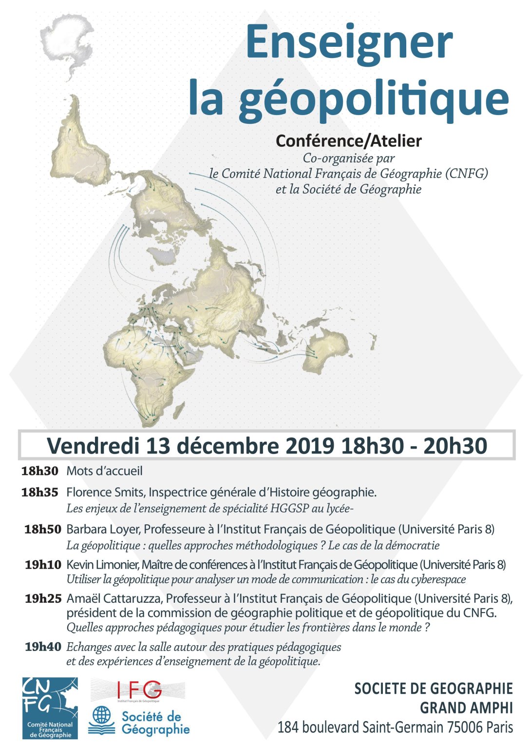 Agenda : 13 décembre 2019 Conférence/Atelier "Enseigner la géopolitique"