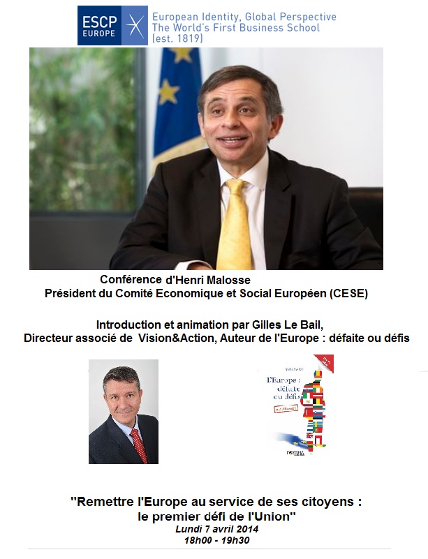 7 avril - Conférences ESCP - "Remettre l'Europe au service de ses citoyens : le premier défi de l'Union"