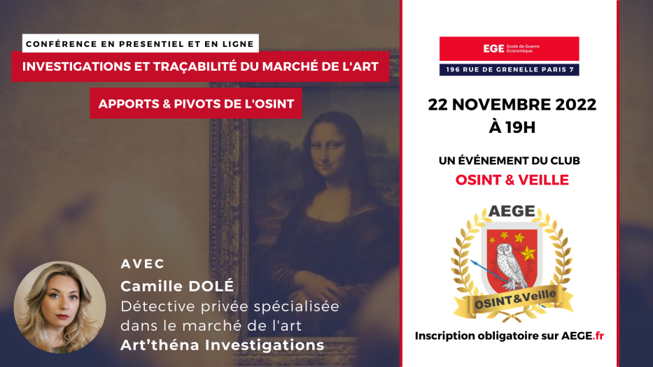 Agenda : Mardi 22 Novembre 2022, Conférence sur l'OSINT dans la lutte contre le trafic d'œuvres d'art