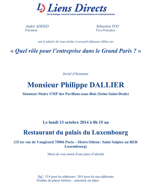 A vos Agenda : Le 13 octobre  pour rencontrer Philippe Dallier
