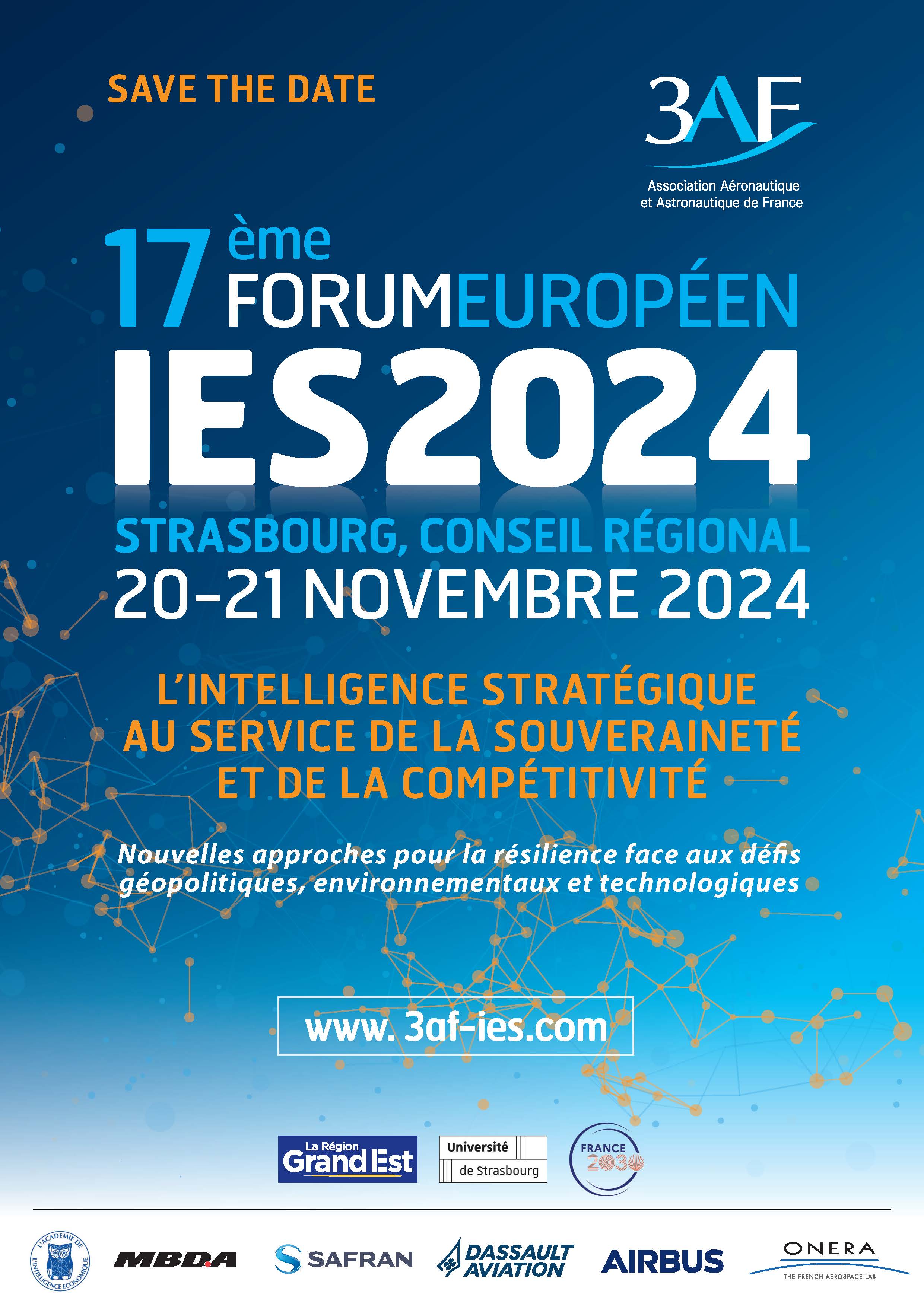 Agenda : Le  20 et 21 Novembre 2024, 17ème Forum Européen IES2024 au Conseil Régional, Strasbourg