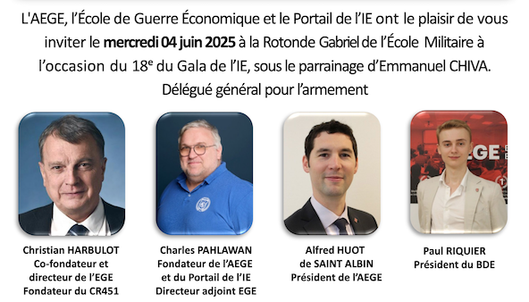 4 juin.  Gala de l'Intelligence Économique 2025. École de Guerre Économique (EGE) et l’Association des Alumni de l'EGE.