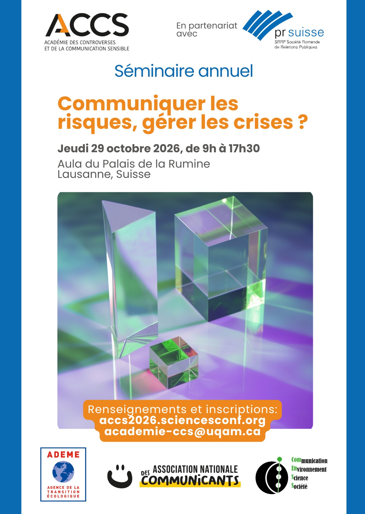 Agenda :   29 octobre 2026 "8ème Séminaire annuel de l’Académie des Controverses et de la Communication Sensible"