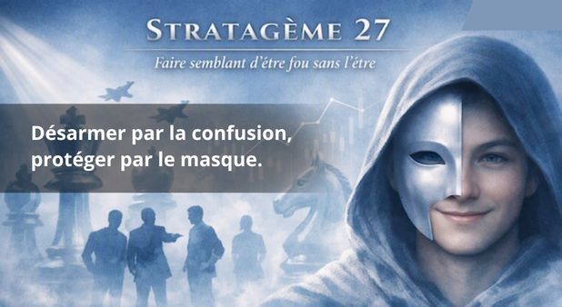Stratagème 27. “Faire semblant d’être fou sans l’être”  Désarmer par la confusion, protéger par le masque.