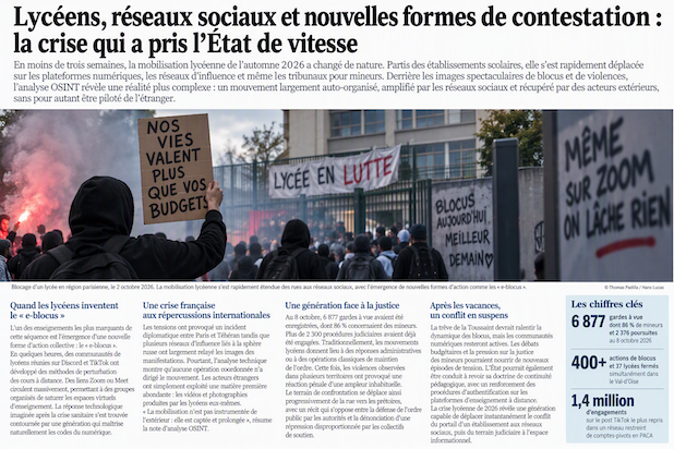 Lycéens, réseaux sociaux et nouvelles formes de contestation : la crise qui a pris l’État de vitesse. Note d'analyse OSINT.